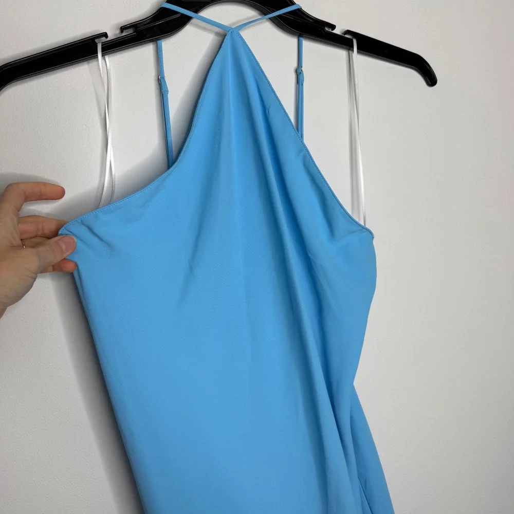 D1 Amanda Uprichard Blue Halter Maxi Dress Low Back Formal Gown Medium - Picture 3 of 11